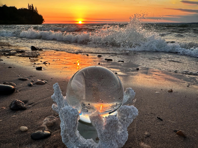 Lensball in Coral at Sunset by Darlene Perkin